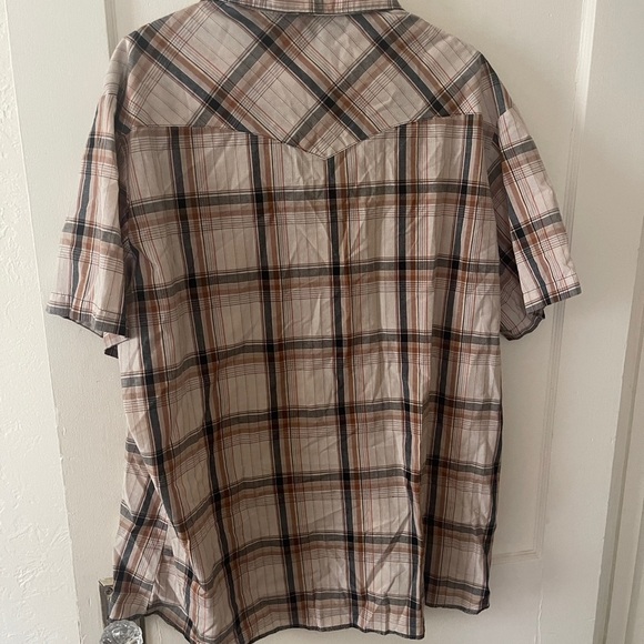 Vintage Wrangler Men's Plaid Short Sleeve Pearl snap Shirt - Orange 2XL tall - Picture 7 of 8